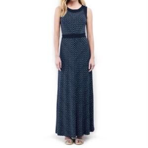 Lands' End Women's Polka Dot Sleeveless Maxi Dress Dark Navy Size M/T, 10-12